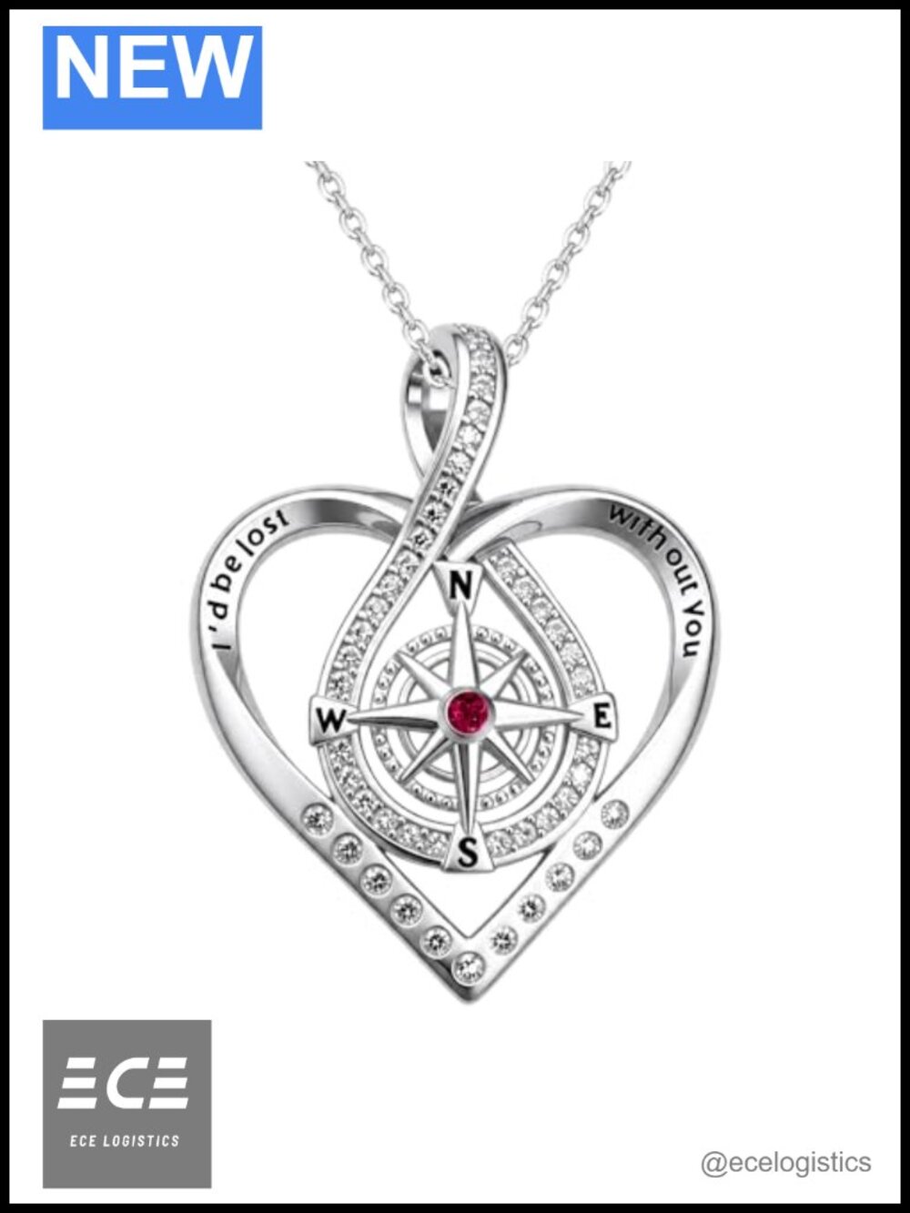 Compass Necklace for Women 18K Gold Plated Cubic Zirconia Pendant Necklace